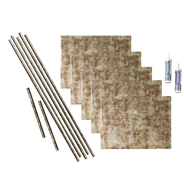 Fasade Hammered 18 in. x 24 in. Bermuda Bronze Vinyl Decorative Wall Tile Backsplash 15 sq. ft. Kit