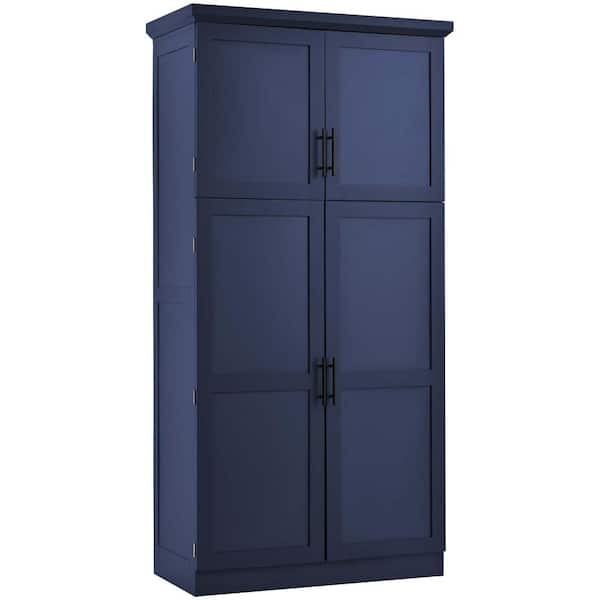 36 in. W x 18 in. D x 71 in. H Blue Linen Cabinet, Tall Pantry Storage Cabinet with Adjustable Shelf, 8 Pull-out Trays