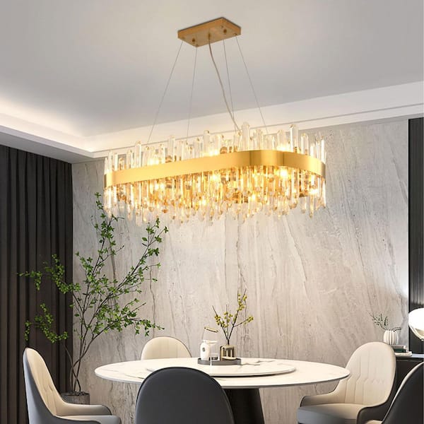 35.43 in. 16-Light Luxury Chandelier, Gold Modern Oval Crystal Chandelier, Modern 2-Tiers K9 Crystal Chandelier Foyer