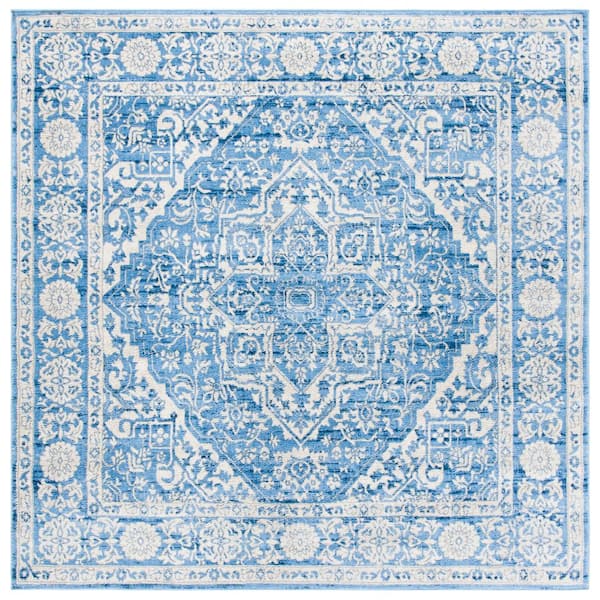 SAFAVIEH Brentwood Ivory/Navy 7 ft. x 7 ft. Square Distressed Border Medallion Area Rug