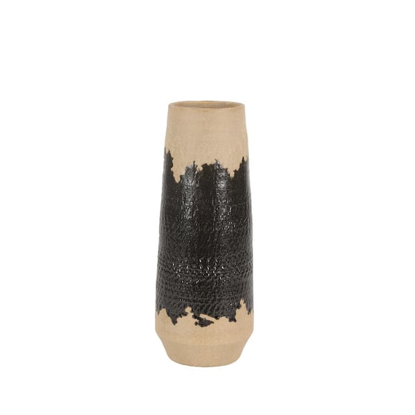 Litton Lane 17 in. Black Porcelain Ceramic Decorative Vase with Terracotta Details