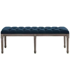 Province French Vintage Upholstered Fabric Bench in Navy