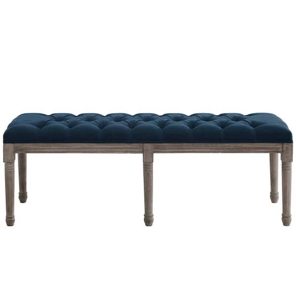 MODWAY Province French Vintage Upholstered Fabric Bench in Navy