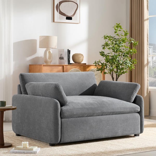 Gray Chenille Arm Chair Single Sofa with Two Pillows