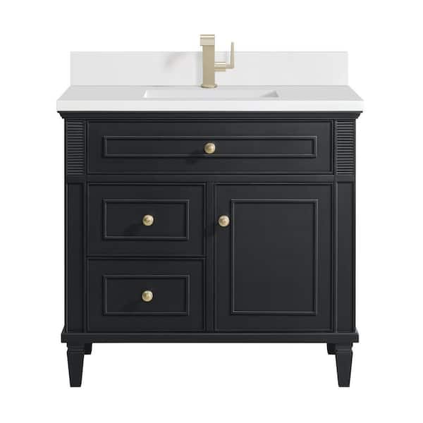 James Martin Vanities Lorelai 36.0 in. W x 23.5 in. D x 34.06 in. H Single Bathroom Vanity in Black Onyx with White Zeus Quartz Top
