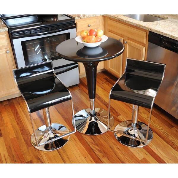 AmeriHome Loft Style Bistro Bar Stool and Table Set in Glossy Black (3-Piece Set)