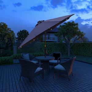9 ft. Outdoor Beach Umbrella LED Solar Patio Umbrella with Tilt and Crank Without Base in Navy Blue