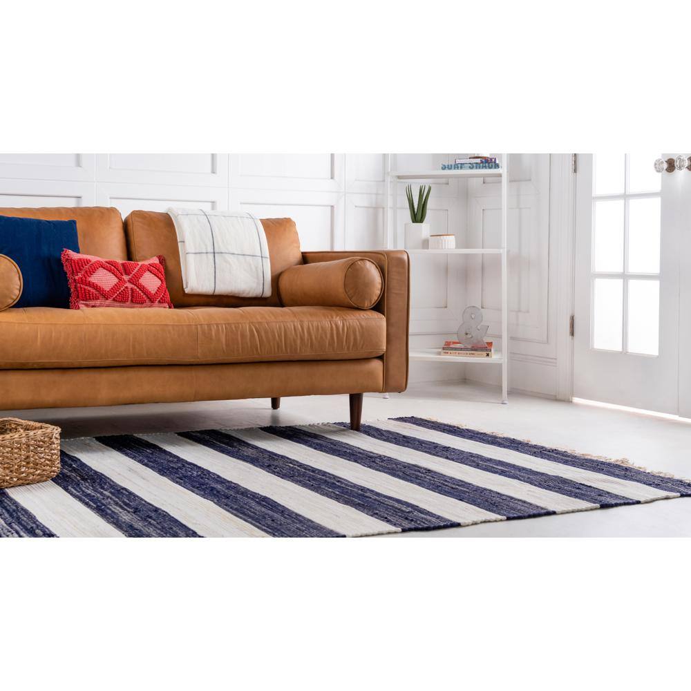 Handmade Navy Blue Stripe Braided 6' x 9' Rug