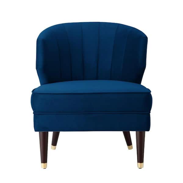 HomeRoots Navy Blue Wingback Chair Set of 1 with Nailhead Trim and Tufted Cushions