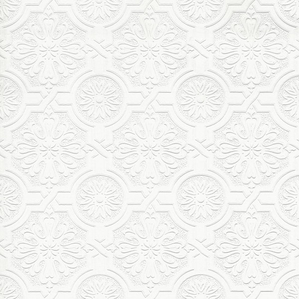 Brewster Victorian White Tin Ceiling Paintable Vinyl Pre Pasted Textured Wallpaper 4000 32817 The Home Depot - Paintable Wallpaper Home Depot Canada