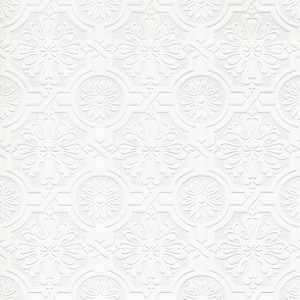 Victorian White Tin Ceiling Textured Pre-pasted Vinyl Wallpaper Sample