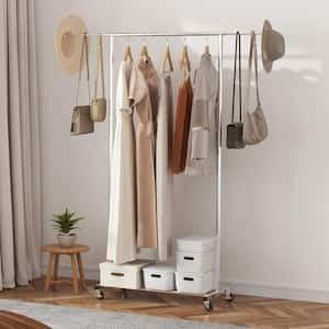 Clothes Rack with Wheels, Heavy Duty Clothing Garment Rack with Hanging Rod and Bottom Storage Area Silver