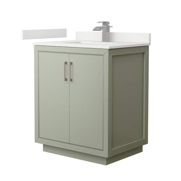 Wyndham Collection Icon 30 in. W x 22 in. D x 35 in. H Single Bath Vanity in Light Green with White Quartz Top