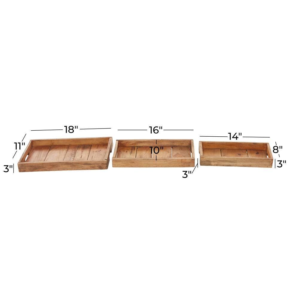 Cottage Charm Mahogany Wood Rectangular Tray Set, 3 Pieces