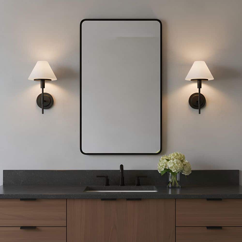 Mendota 7.875 in. W x 14.375 in. H 1-Light Midnight Black Dimmable Wall Sconce with Opal Etched Glass Shade price history on PriceWatchPro