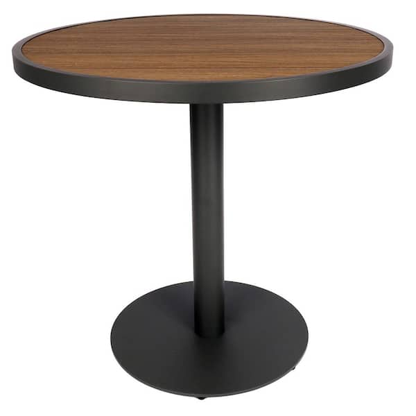 NewTechWood 31-1/2 in. Poly Aluminum Round Table with Black Frame in Peruvian Teak