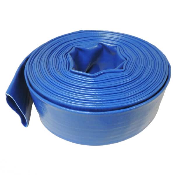 HYDROMAXX 1 in. Dia x 100 ft. Blue 6 Bar Heavy-Duty Reinforced PVC Lay Flat Discharge and Backwash Hose