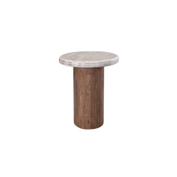 Benjara 21.75 in. Cream and Brown Round Wood End Side Table with Wooden Frame