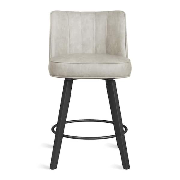 LUE BONA Paul 26 in. Light Gray Modern Faux Leather 360° Swivel High Back Barstool Solid Wood Counter Height stool Set of 6