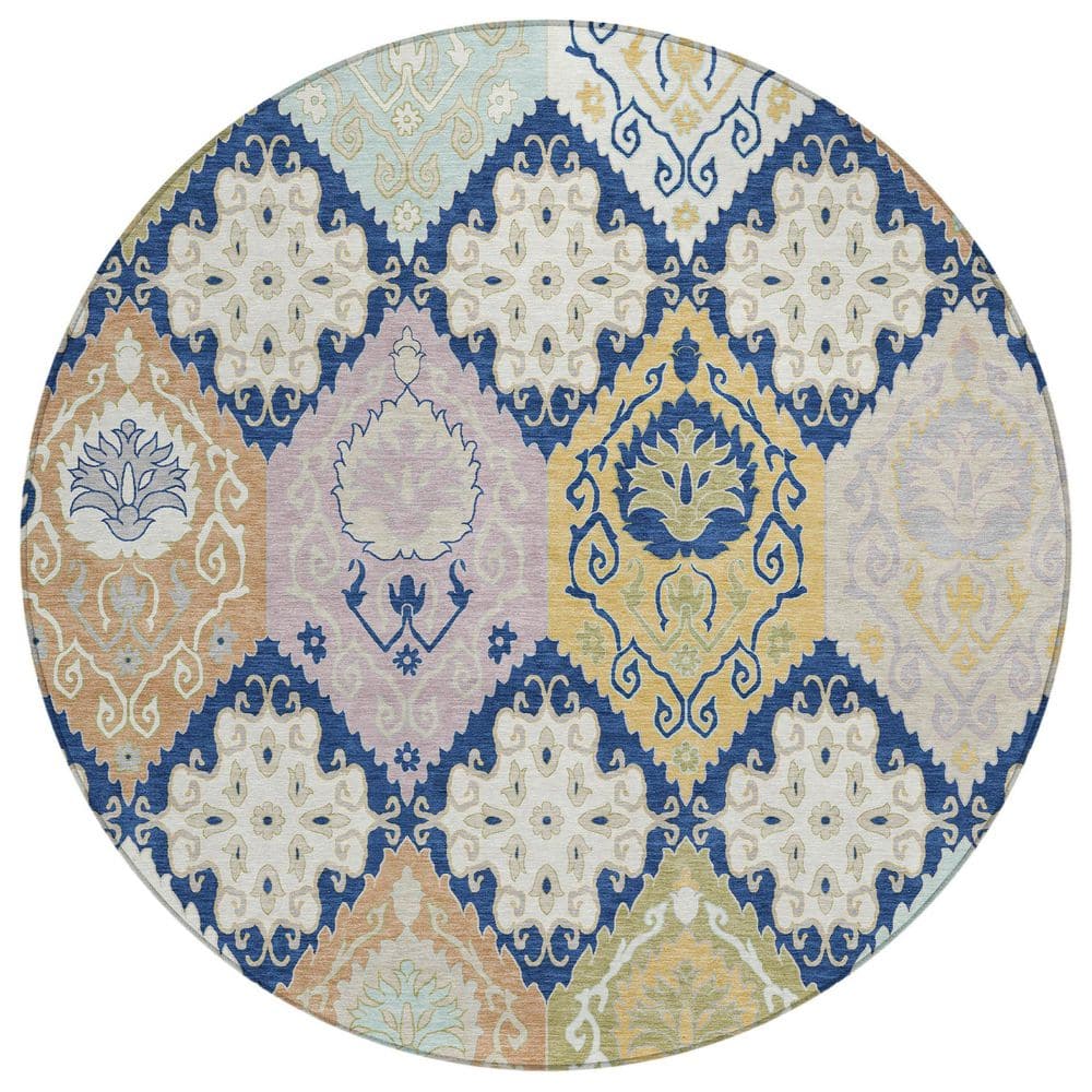 Chantille Machine Washable Indoor/Outdoor Abstract ACN2588 Navy 8 ft. x 8 ft. Round Rug price history on PriceWatchPro