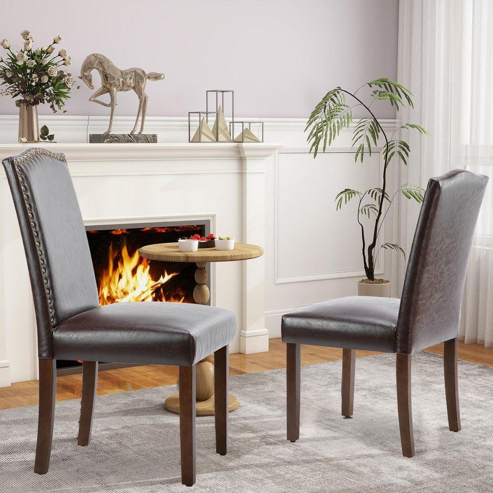 WONDER COMFORT Dark Brown Leather Dining Chair Set of 2