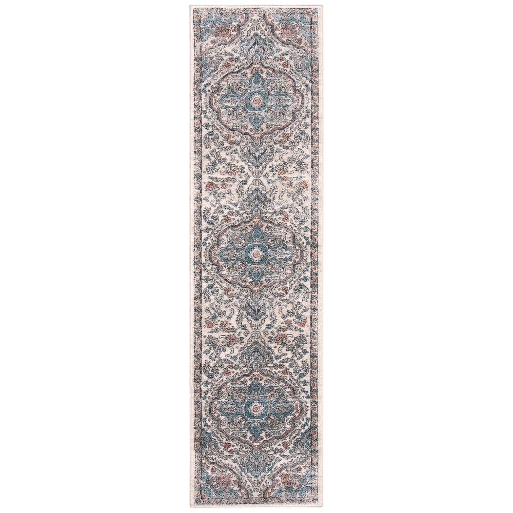 SAFAVIEH Oregon Gray/Blue 2 ft. x 10 ft. Medallion Border Runner Rug ...