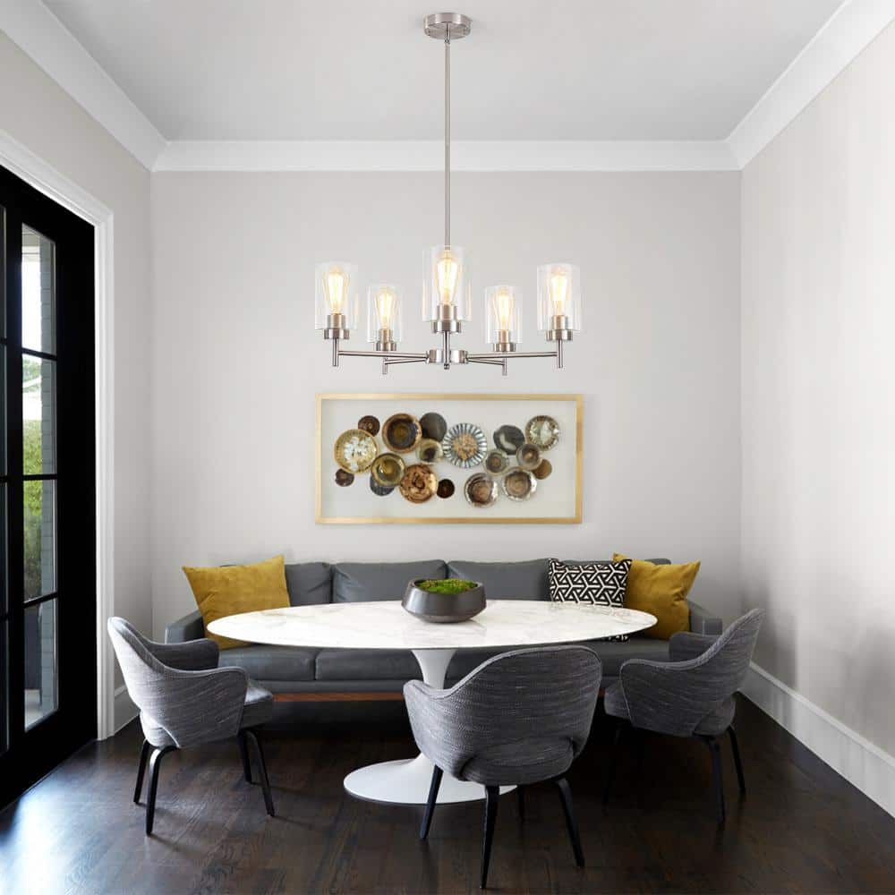 Nickel 5-Light Kitchen Island Chandelier with Clear Glass Shades