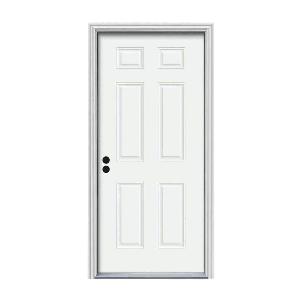 JELD-WEN 36 in. x 80 in. 6-Panel White Painted Steel Prehung Right