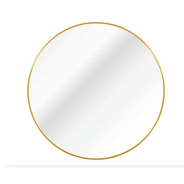Unbranded 42 in. W x 42 in. H Round Aluminum Framed Wall Mounted Mirror Vanity Mirror Living Room, Bedroom in Gold