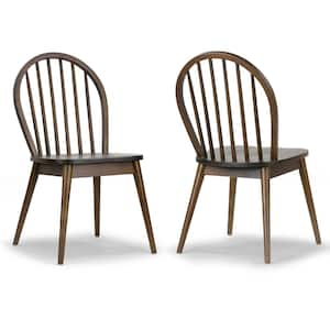 Astra Dark Brown Solid Wood Chair with Windsor Back (Set of 2)