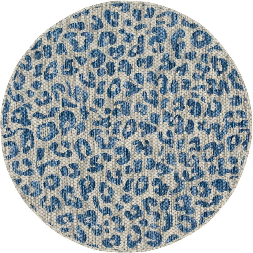 Round Blue Synthetic Outdoor Stain-Resistant Area Rug