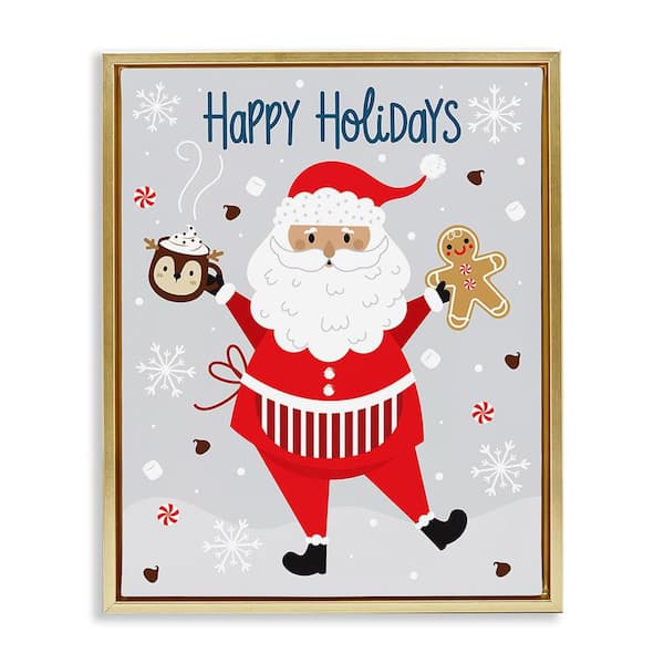 Stupell Industries Santa with Cocoa and Cookie by Ilis Aviles 1-Piece Floater Frame Graphic Print People Poster Art Print 21 in. x 17 in.