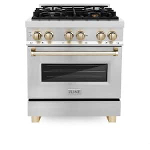 Autograph Edition 30 in. 4 Burner Dual Fuel Range in Stainless Steel and Polished Gold