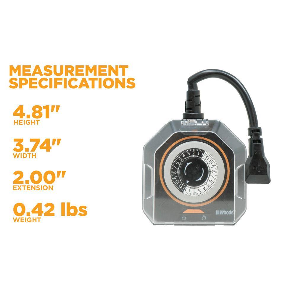 Black Outdoor Mechanical Timer with Safety Cover and 2 Outlets