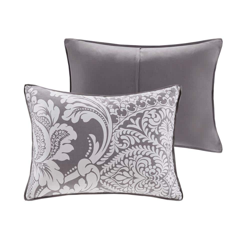 Gray Damask Cotton Reversible California King Comforter Set