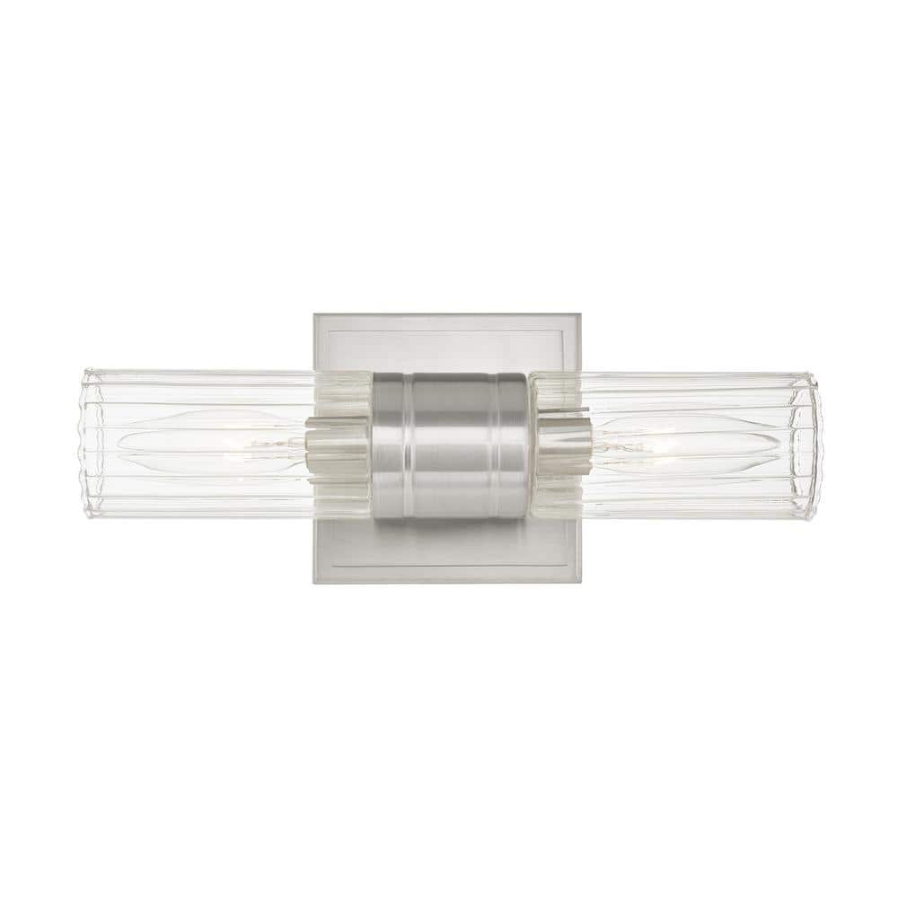 Midtown Brushed Nickel 2-Light Vanity with Clear Fluted Glass
