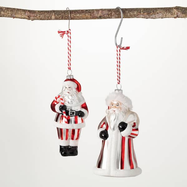 SULLIVANS 7 in. and 6.5 in. Santa Ornament - Set of 2, Multicolored Christmas Ornaments