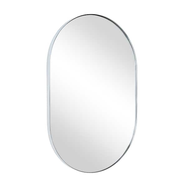 TEHOME Cristos 24 in. W x 36 in. H Oval Oblong Stainless Steel Framed Wall Mounted Bathroom Vanity Mirror in Chrome