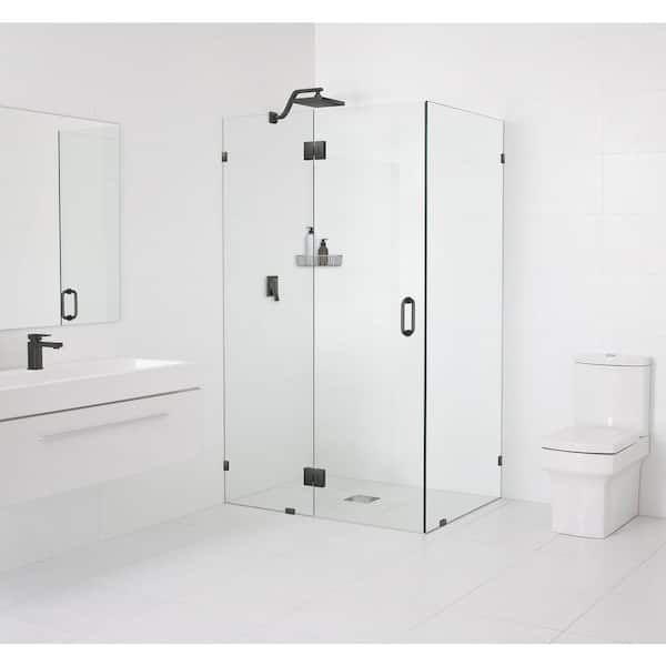 Glass Warehouse 34 in. W x 37 in. D x 78 in. H Pivot Frameless Corner Shower Enclosure in Oil Rubbed Bronze Finish with Clear Glass