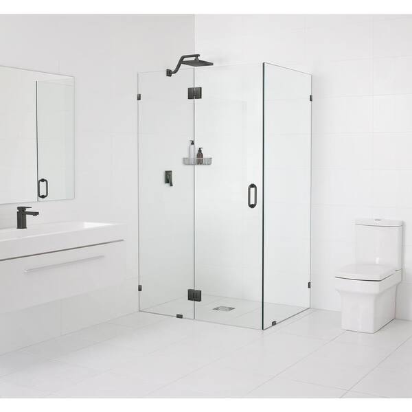 Glass Warehouse 59 in. W x 38 in. D x 78 in. H Pivot Frameless Corner Shower Enclosure in Oil Rubbed Bronze Finish with Clear Glass
