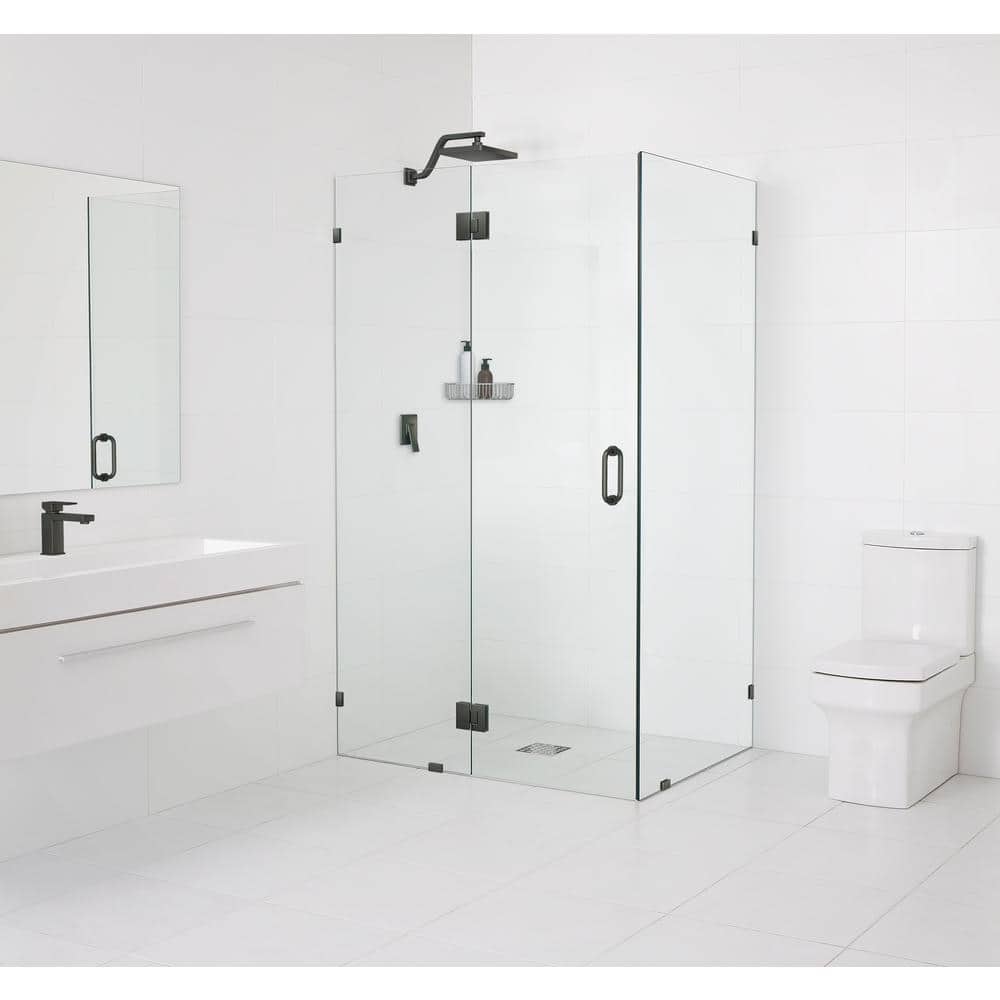 Halo 45 in. W x 34.5 in. D x 78 in. H Pivot Frameless Corner Shower Enclosure in Oil Rubbed Bronze Finish w/ Clear Glass price history on PriceWatchPro