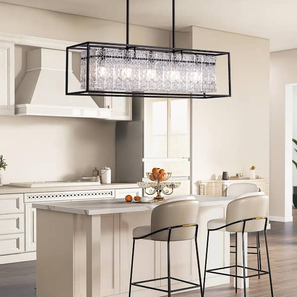 35.4 in 5-Light Black Modern Glass Chandelier for Kitchen Island