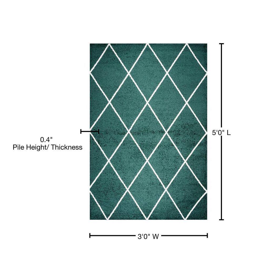 Cole Green and White Diamond Trellis Round Area Rug