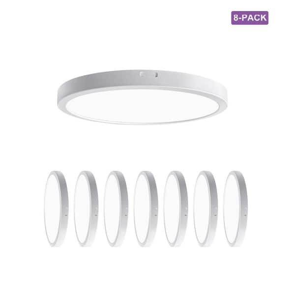 Sofiton 16 in. Round White New Ultra-Low Profile Integrated LED Flush Mount Ceiling Light Panel Light 5CCT Selectable (8-Pack)