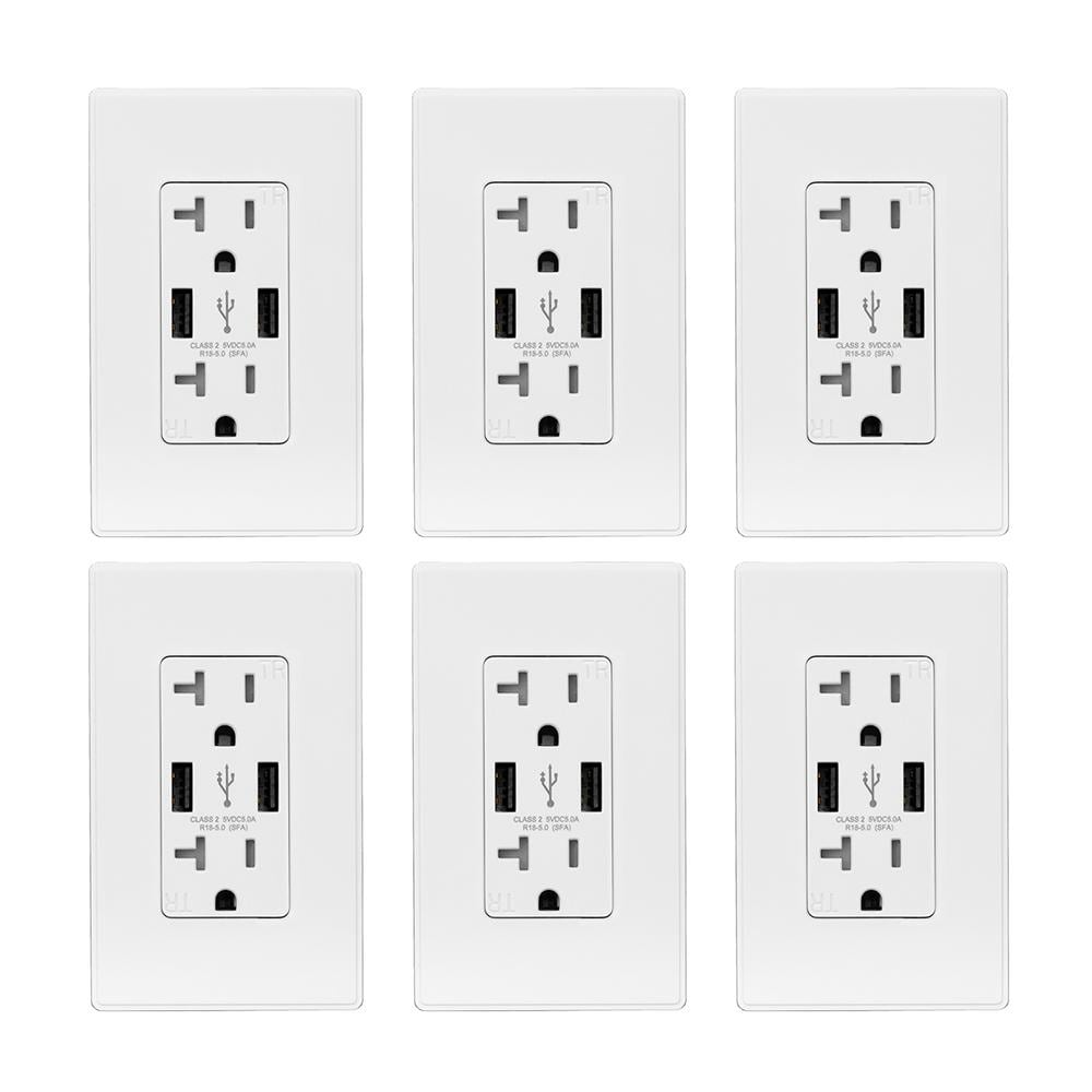 ELEGRP 25Watt 20 Amp Dual Type A USB Wall Duplex Outlet, Wall Plate
