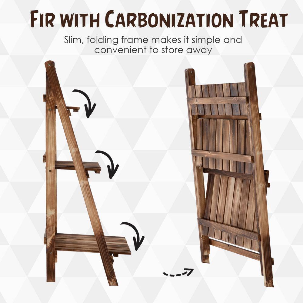 Natural Fir Wood 3-Tier Foldable Ladder Plant Stand