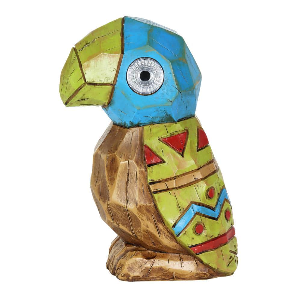 Solar Tiki Parrot Garden Statue with LED Eyes, 10 Inches
