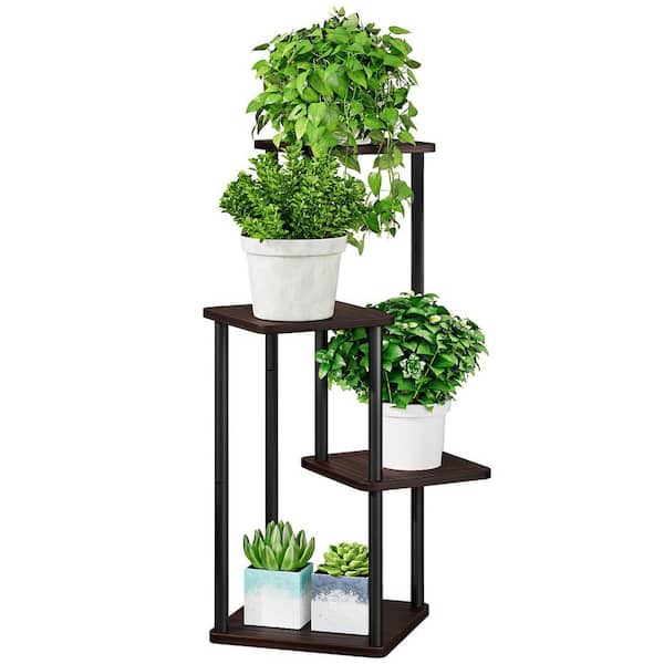 Unbranded Metal and Black Oak Plant Stand (31.5 in. H) 4-Tier Indoor Flower  Shelf Corner Tall Holder. YX828-11