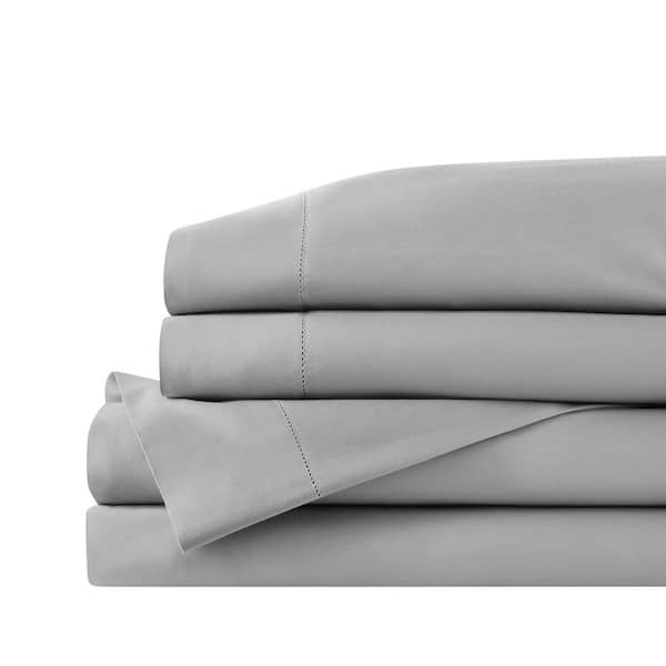 Home Decorators Collection 500-Thread Count Egyptian Cotton Sateen Stone Gray 4-Piece Full Sheet Set