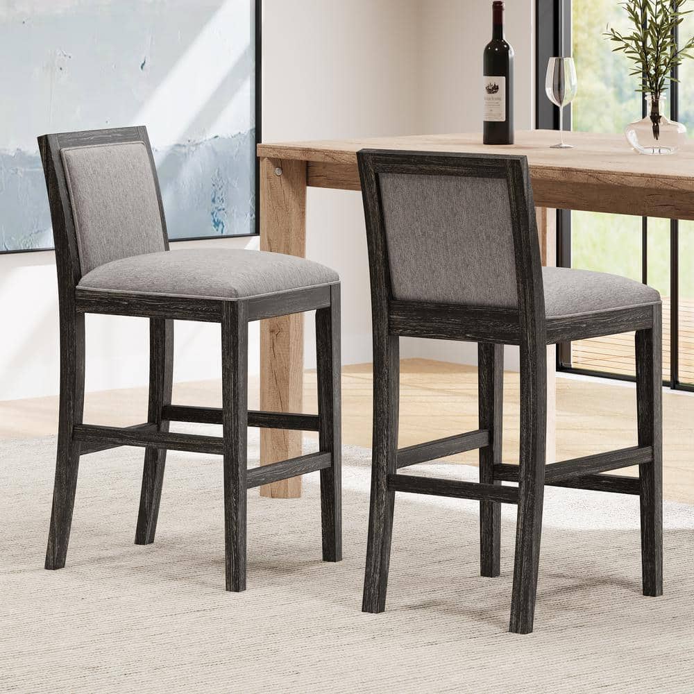 Modern Black and Grey Upholstered Wood Counter Stools, Set of 2